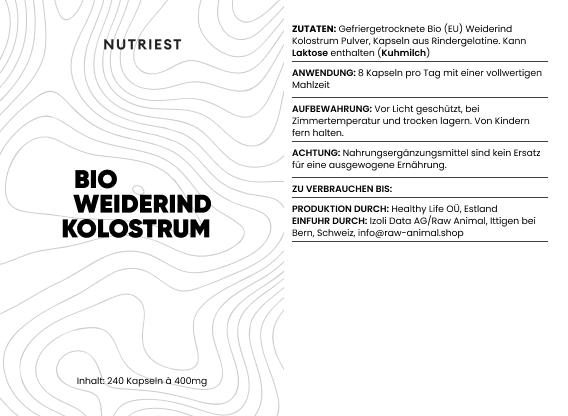 Extrait de colostrum de bœuf bio séché en gélules