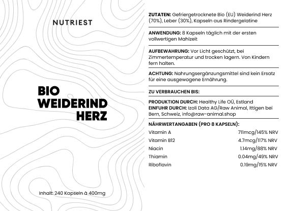 Cœur de bœuf bio séché en gélules