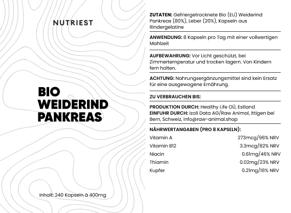 Pancréas de bœuf bio séché en gélules