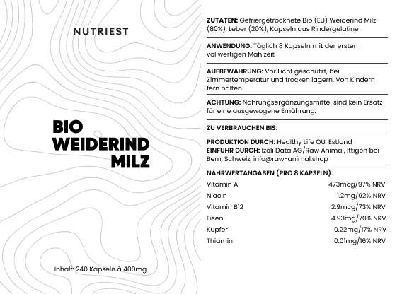 Rate de bœuf bio séchée en gélules