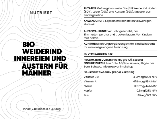 Testicules de bœuf bio séchés (testicules de taureau) en capsule pratique